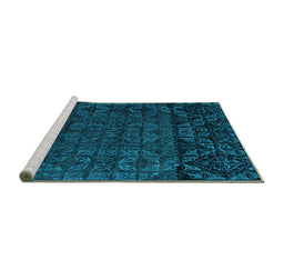 Sideview of Machine Washable Abstract Turquoise Modern Area Rugs, wshabs4512turq