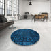 Round Machine Washable Abstract Bright Navy Blue Rug in a Office, wshabs4512