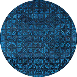 Round Abstract Bright Navy Blue Modern Rug, abs4512