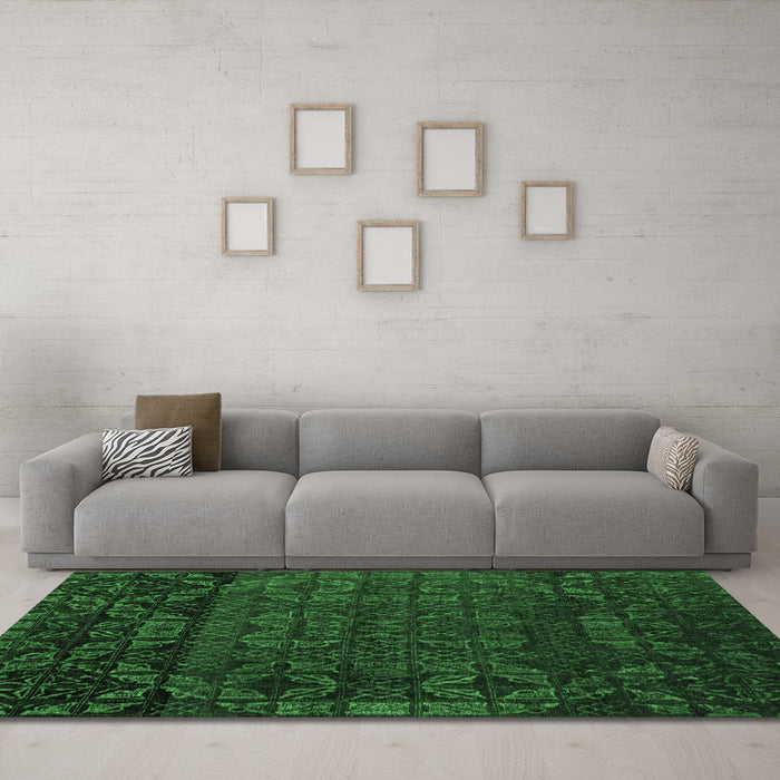 Machine Washable Abstract Emerald Green Modern Area Rugs in a Living Room,, wshabs4512emgrn