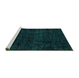 Sideview of Machine Washable Abstract Turquoise Modern Area Rugs, wshabs4513turq
