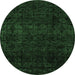 Round Machine Washable Abstract Emerald Green Modern Area Rugs, wshabs4513emgrn