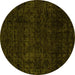 Round Abstract Yellow Modern Rug, abs4513yw