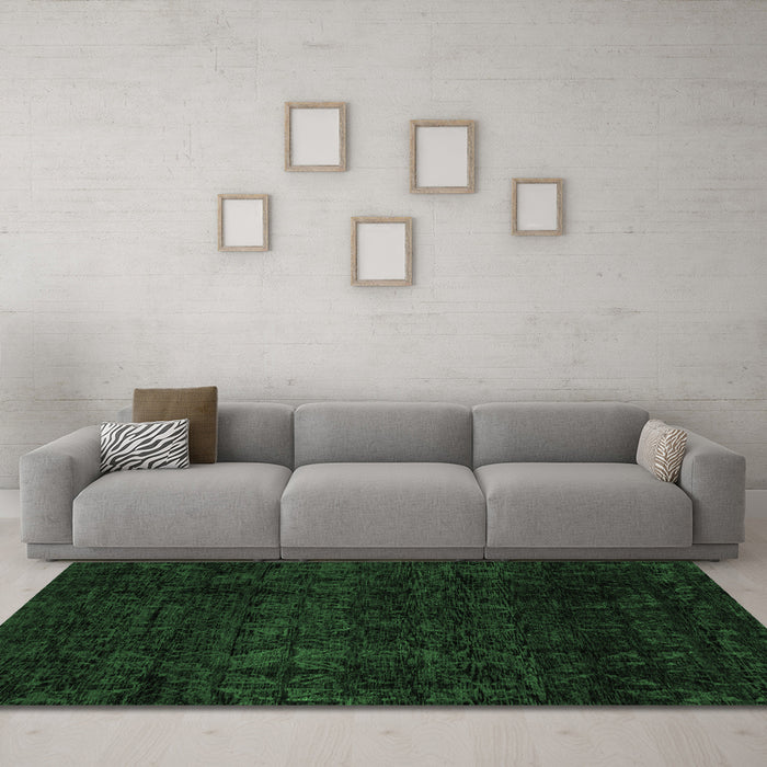 Machine Washable Abstract Emerald Green Modern Area Rugs in a Living Room,, wshabs4513emgrn