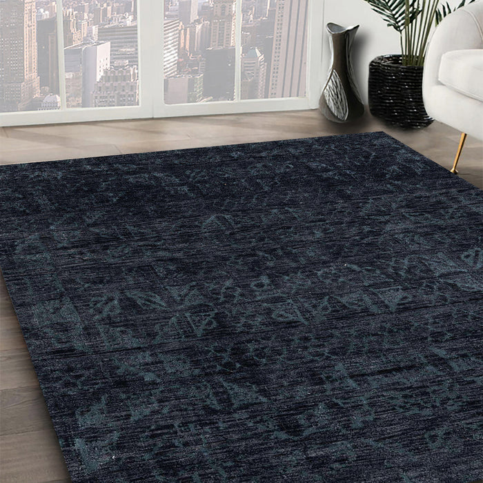 Abstract Dark Blue Grey Blue Modern Rug in Family Room, abs4513