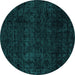 Round Abstract Turquoise Modern Rug, abs4513turq