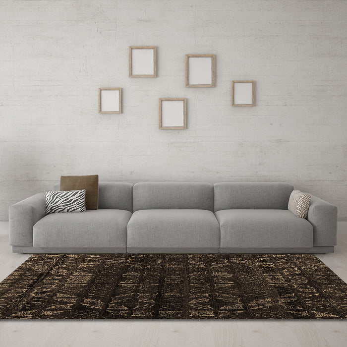 Machine Washable Abstract Brown Modern Rug in a Living Room,, wshabs4514brn