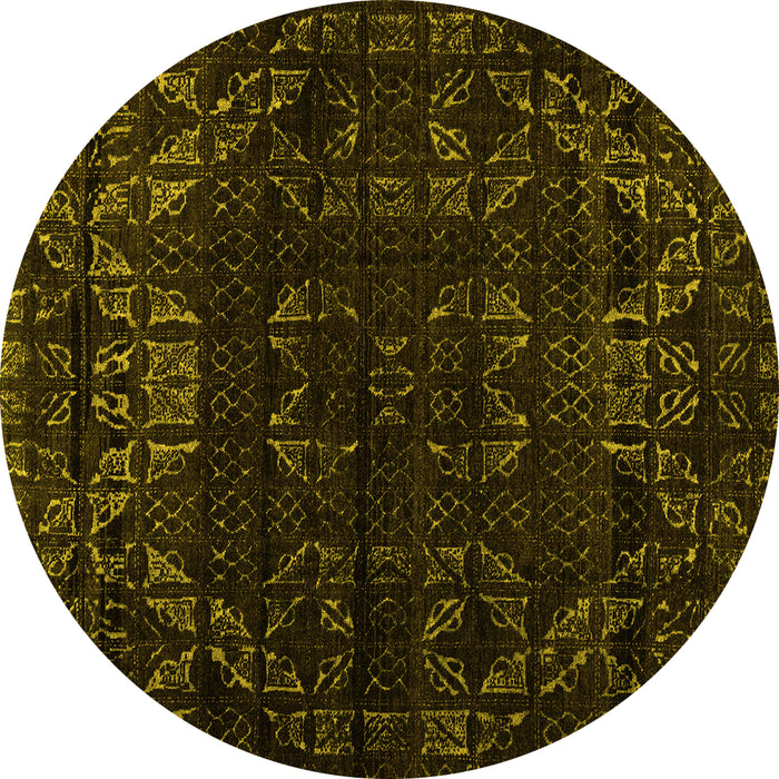 Round Abstract Yellow Modern Rug, abs4514yw