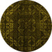 Round Abstract Yellow Modern Rug, abs4514yw