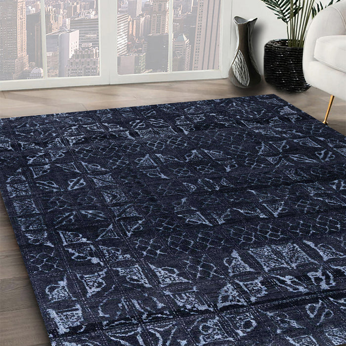 Abstract Blue Modern Rug in Family Room, abs4514