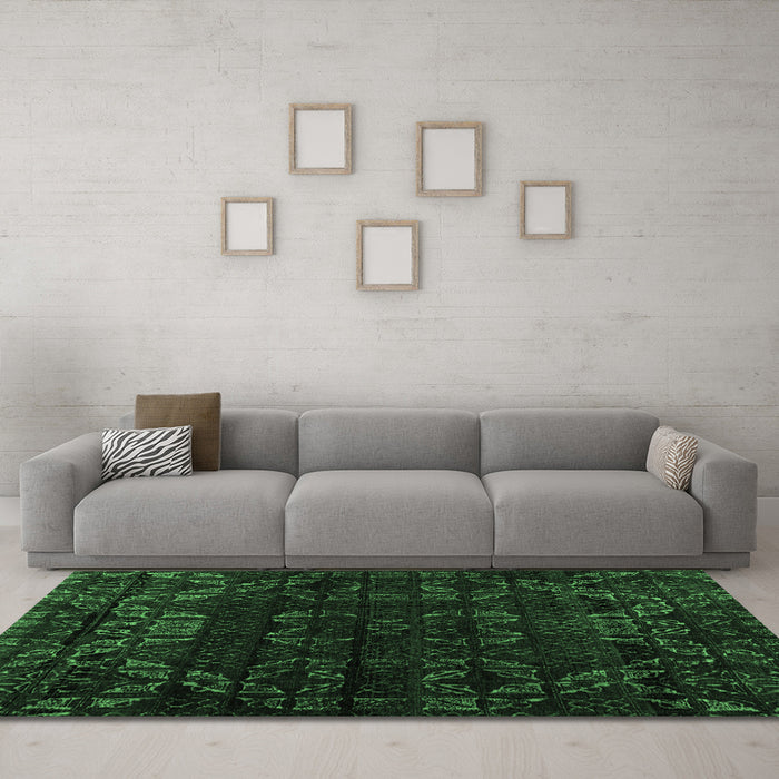 Machine Washable Abstract Emerald Green Modern Area Rugs in a Living Room,, wshabs4514emgrn