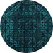 Round Abstract Turquoise Modern Rug, abs4514turq