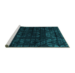 Sideview of Machine Washable Abstract Turquoise Modern Area Rugs, wshabs4514turq