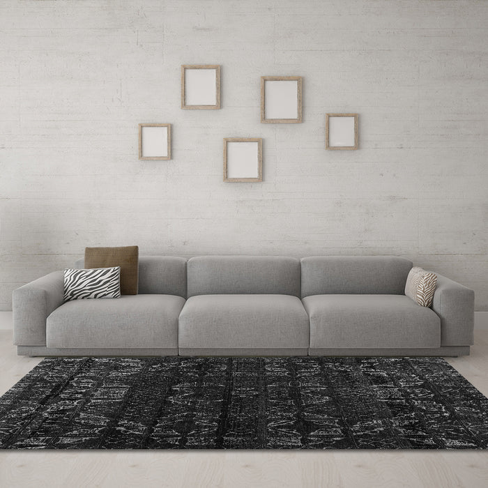 Machine Washable Abstract Gray Modern Rug in a Living Room,, wshabs4514gry