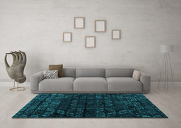 Machine Washable Abstract Turquoise Modern Area Rugs in a Living Room,, wshabs4514turq