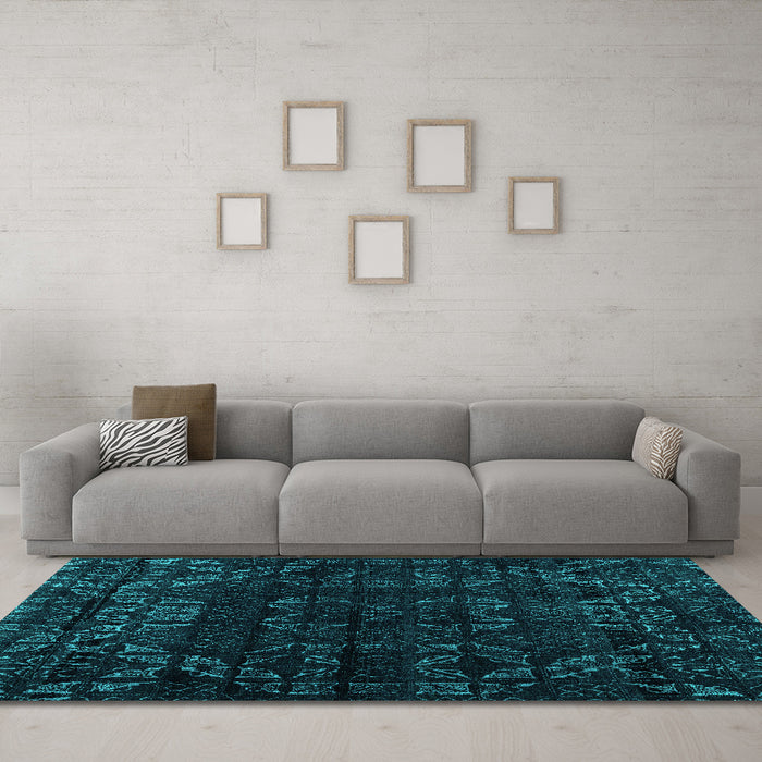 Machine Washable Abstract Turquoise Modern Area Rugs in a Living Room,, wshabs4514turq