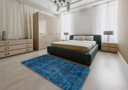 Abstract Bright Navy Blue Modern Rug in a Bedroom, abs4515