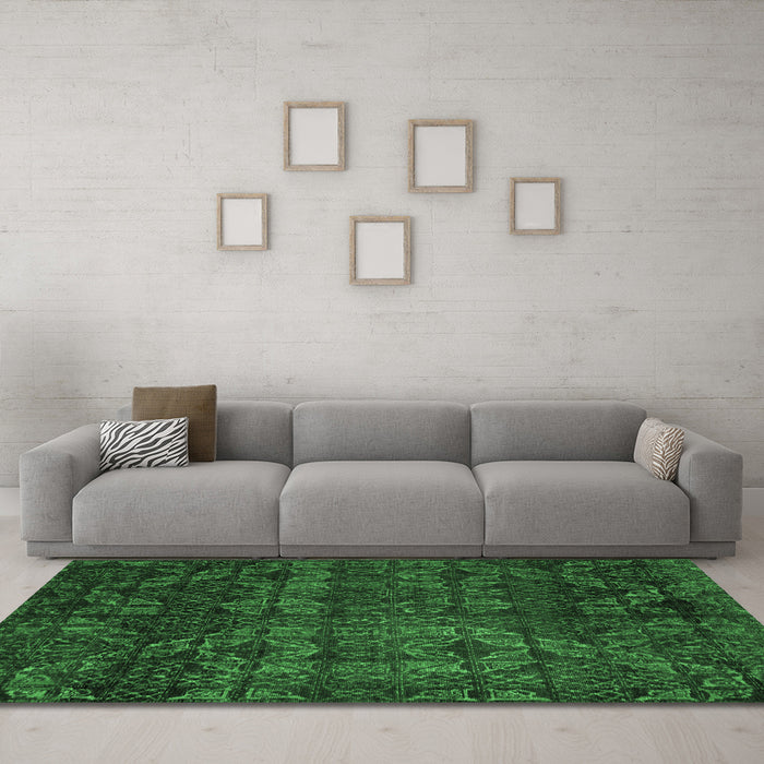 Machine Washable Abstract Emerald Green Modern Area Rugs in a Living Room,, wshabs4515emgrn
