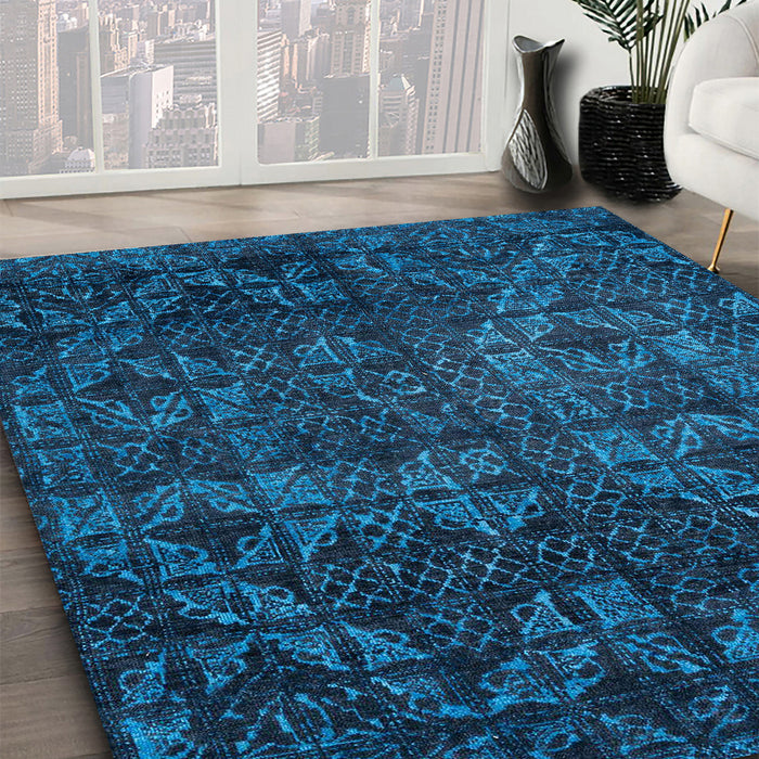 Abstract Bright Navy Blue Modern Rug in Family Room, abs4515
