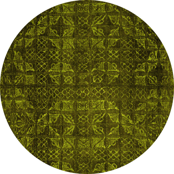 Round Machine Washable Abstract Yellow Modern Rug, wshabs4515yw