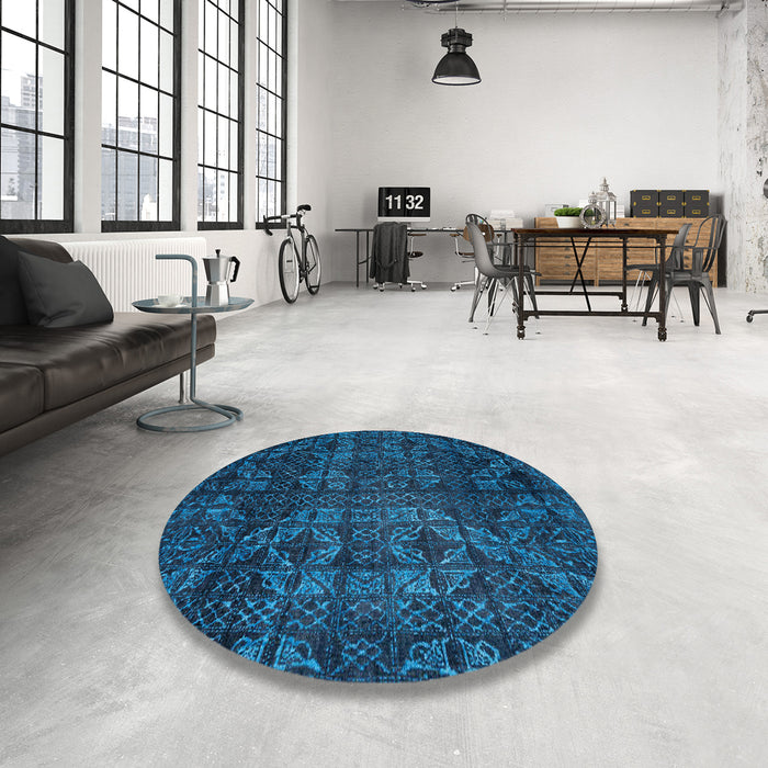 Round Abstract Bright Navy Blue Modern Rug in a Office, abs4515