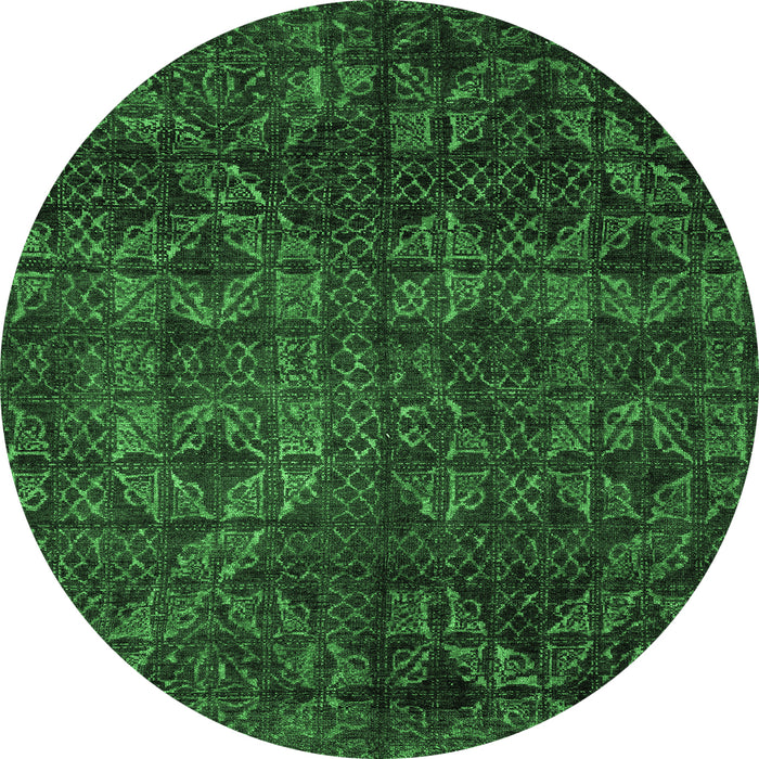 Round Machine Washable Abstract Emerald Green Modern Area Rugs, wshabs4515emgrn