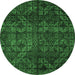 Round Machine Washable Abstract Emerald Green Modern Area Rugs, wshabs4515emgrn