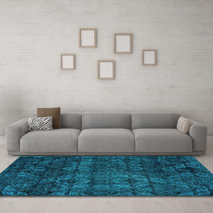 Machine Washable Abstract Turquoise Modern Area Rugs in a Living Room,, wshabs4515turq