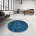 Round Machine Washable Abstract Bright Navy Blue Rug in a Office, wshabs4515