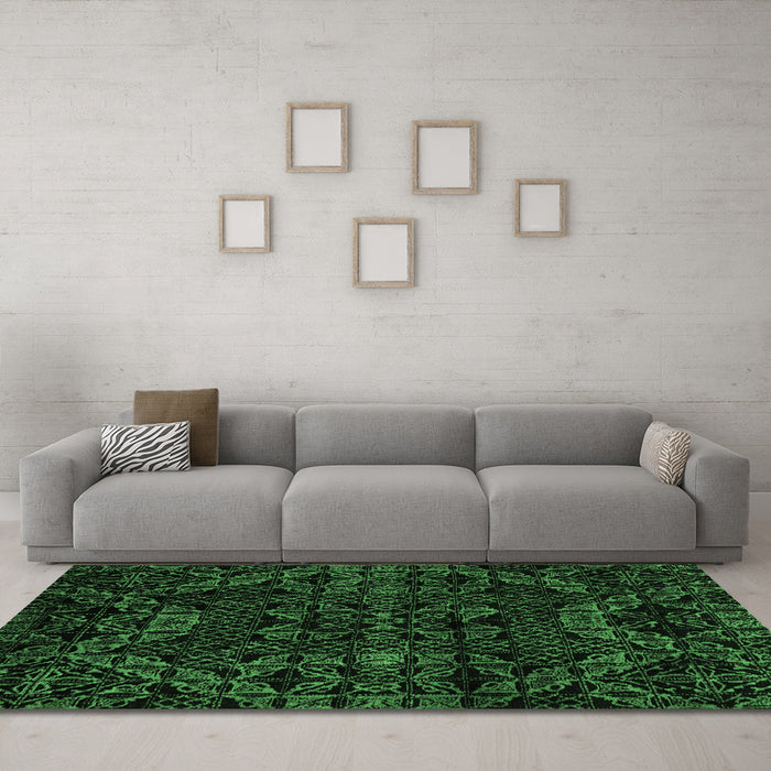 Machine Washable Abstract Emerald Green Modern Area Rugs in a Living Room,, wshabs4516emgrn