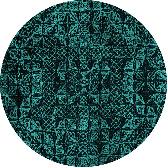 Round Machine Washable Abstract Turquoise Modern Area Rugs, wshabs4516turq