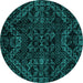 Round Machine Washable Abstract Turquoise Modern Area Rugs, wshabs4516turq