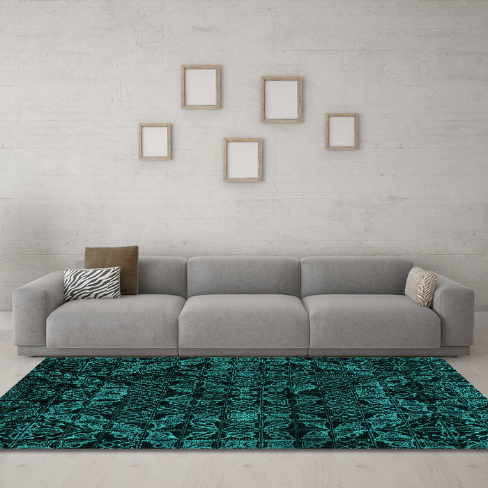 Machine Washable Abstract Turquoise Modern Area Rugs in a Living Room,, wshabs4516turq