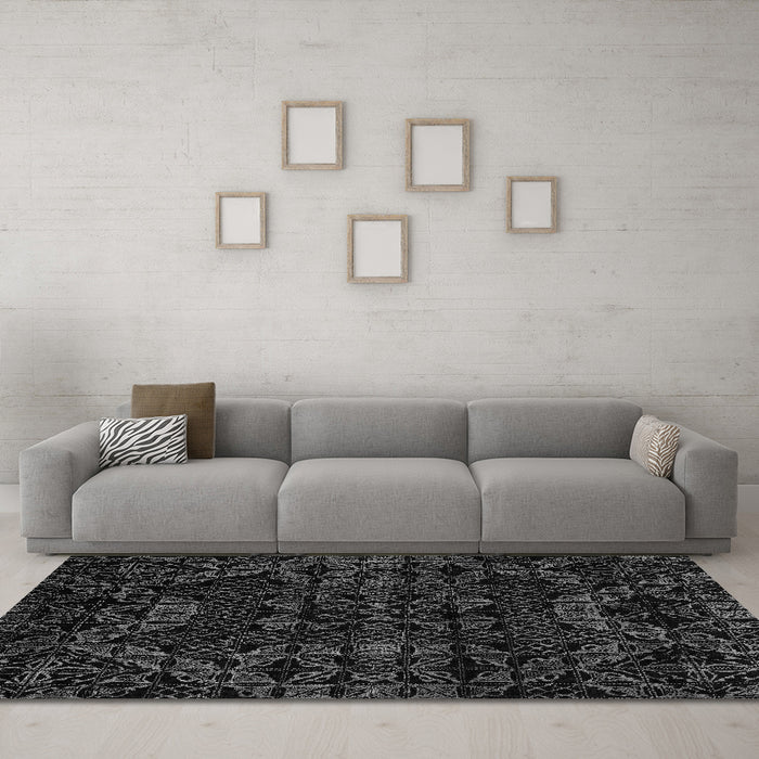 Machine Washable Abstract Gray Modern Rug in a Living Room,, wshabs4516gry