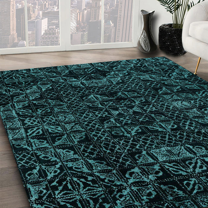 Abstract Teal Green Modern Rug in Family Room, abs4516