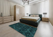 Abstract Teal Green Modern Rug in a Bedroom, abs4516