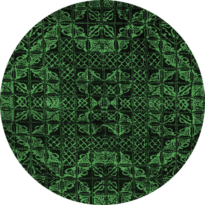 Round Machine Washable Abstract Emerald Green Modern Area Rugs, wshabs4516emgrn