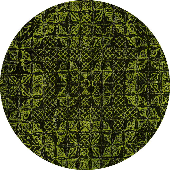 Round Abstract Yellow Modern Rug, abs4516yw