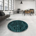 Round Abstract Teal Green Modern Rug in a Office, abs4516