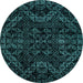 Round Machine Washable Abstract Teal Green Rug, wshabs4516