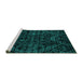 Sideview of Machine Washable Abstract Turquoise Modern Area Rugs, wshabs4516turq