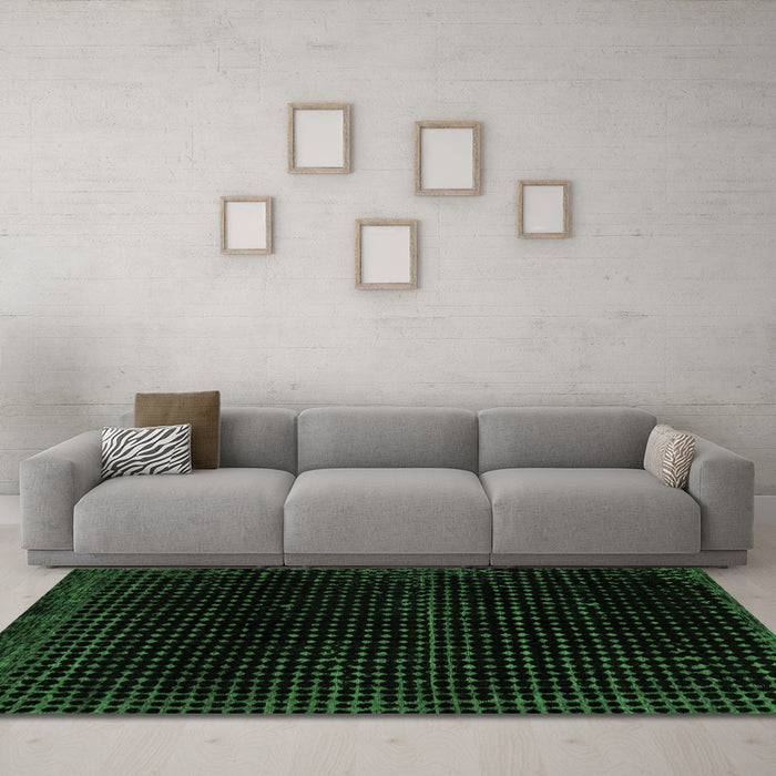 Machine Washable Abstract Emerald Green Modern Area Rugs in a Living Room,, wshabs4517emgrn
