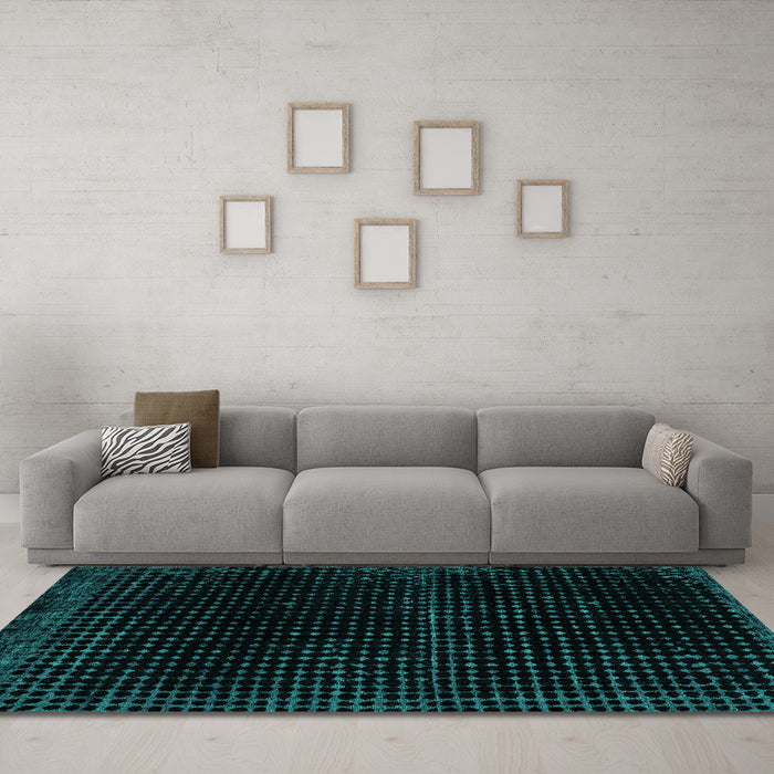 Machine Washable Abstract Turquoise Modern Area Rugs in a Living Room,, wshabs4517turq