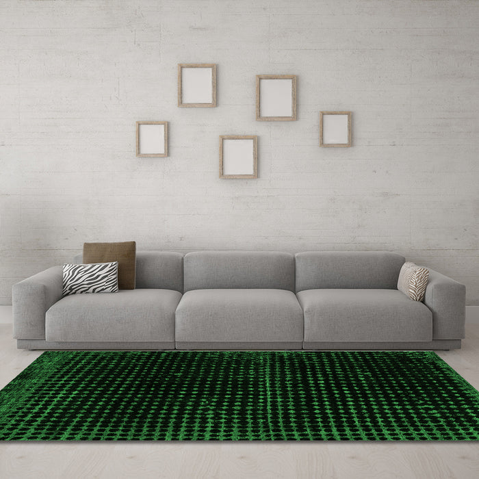 Machine Washable Abstract Green Modern Area Rugs in a Living Room,, wshabs4517grn