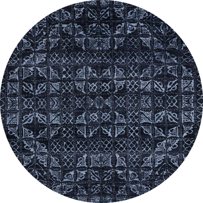 Round Machine Washable Abstract Night Blue Rug, wshabs4518