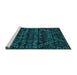 Sideview of Machine Washable Abstract Turquoise Modern Area Rugs, wshabs4518turq