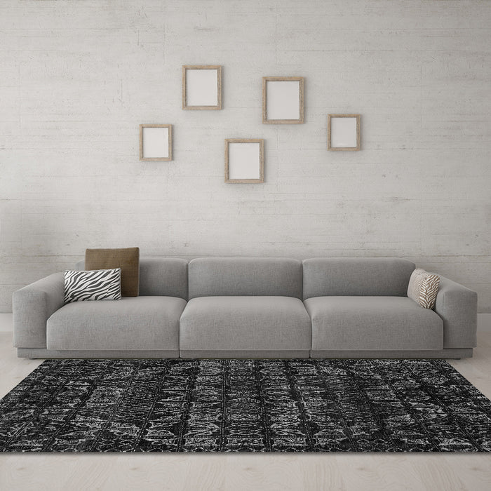 Machine Washable Abstract Gray Modern Rug in a Living Room,, wshabs4518gry