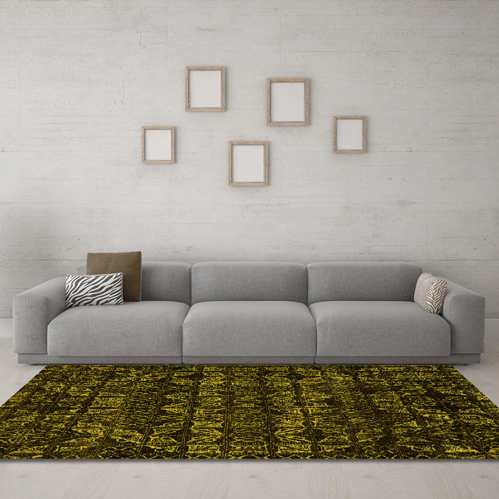 Machine Washable Abstract Yellow Modern Rug in a Living Room, wshabs4518yw