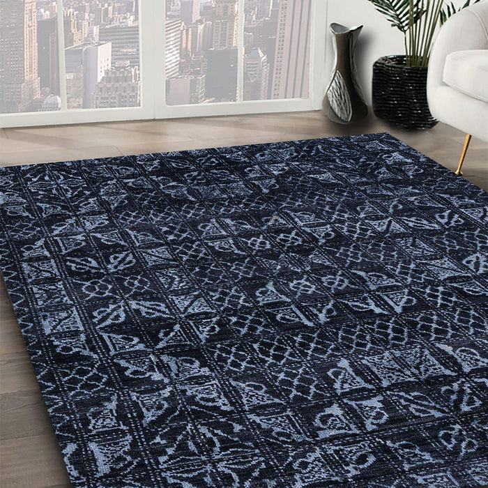 Abstract Blue Modern Rug in Family Room, abs4518
