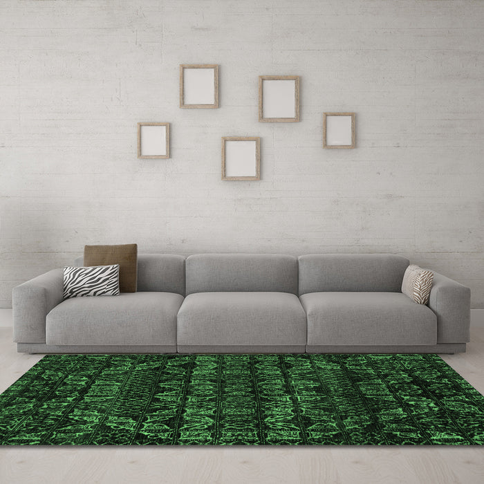 Machine Washable Abstract Emerald Green Modern Area Rugs in a Living Room,, wshabs4518emgrn